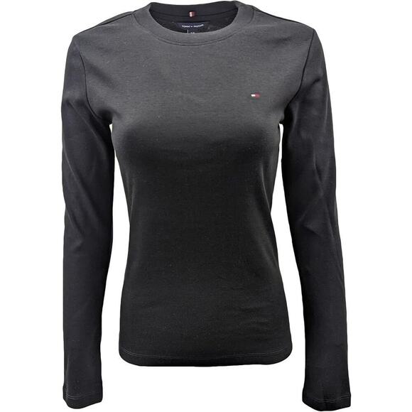Tommy Hilfiger Women Long Sleeve Crewneck Logo T-Shirt, Black, Size M - Picture 1 of 6